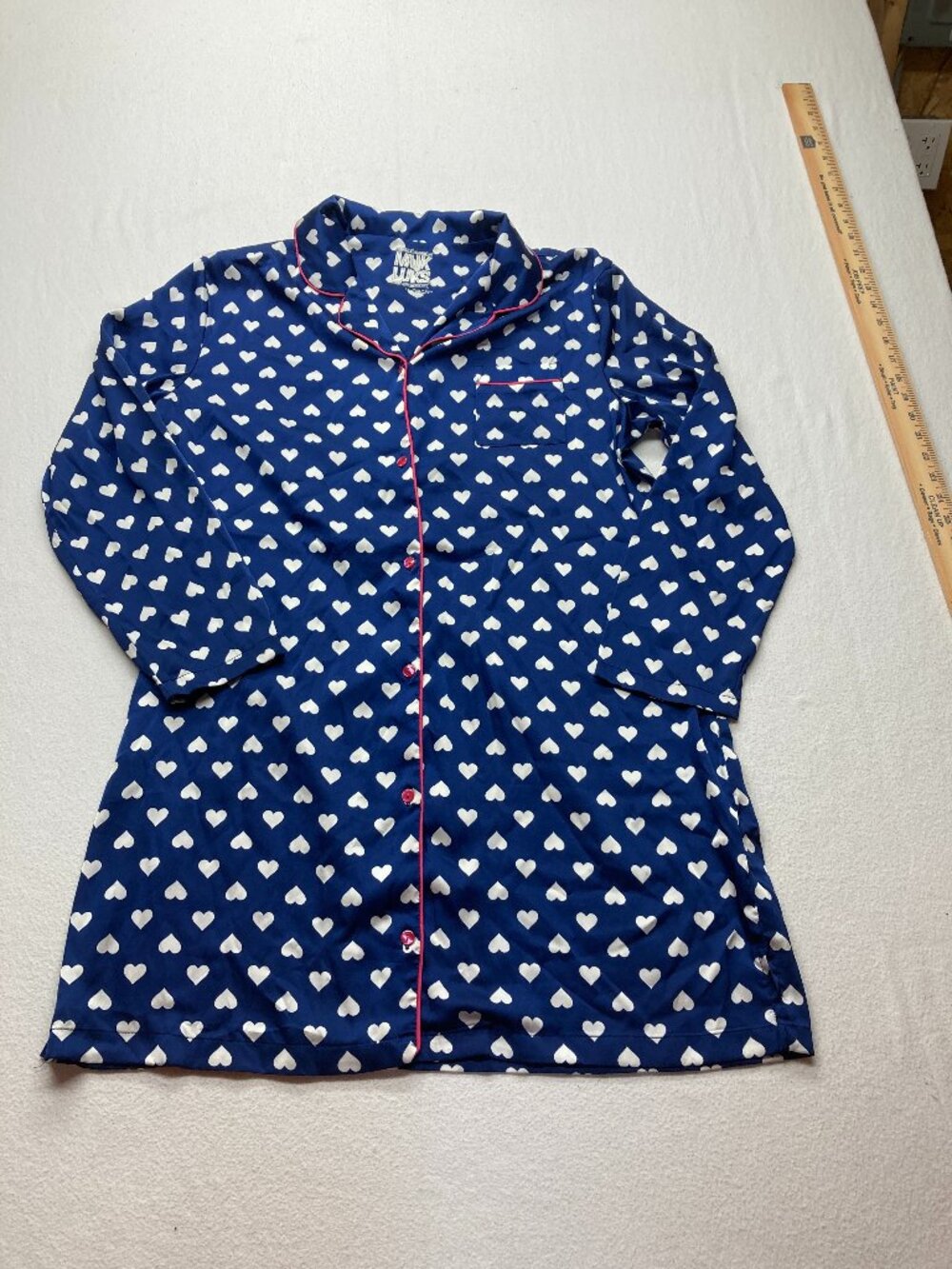 MUKLUKS Pajama Top Blue White Heart Print Womens Medium TOP ONLY Replacement Top